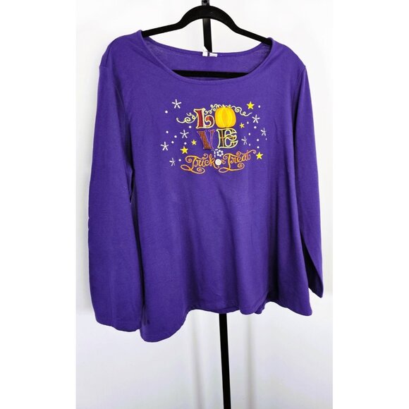 EST 1946 Womens Halloween Long Sleeve Plus Top-Purple-SZ 22/24W - Picture 1 of 8
